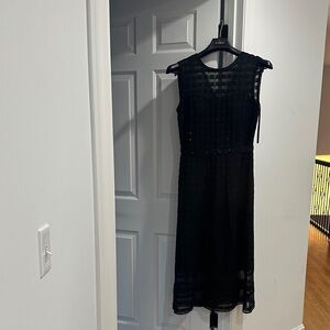 St. John Black Sleeveless Midi Dress with Textured Grid